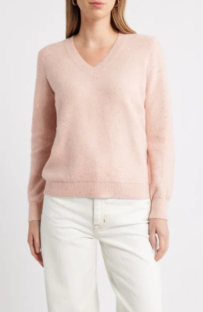 Caslonr Caslon(r) Sequin V-neck Sweater In Pink