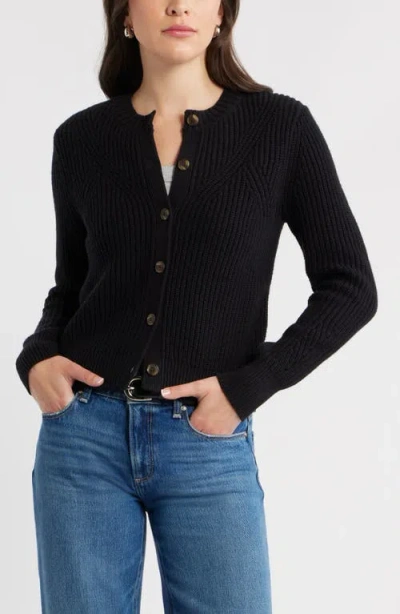 Caslonr Caslon(r) Shaker Stitch Pointelle Pima Cotton & Merino Wool Cardigan In Black