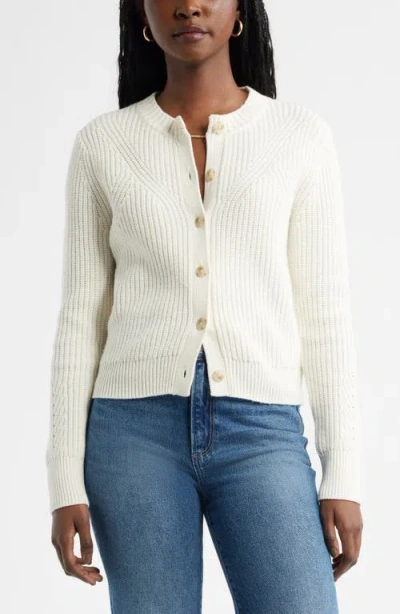 Caslonr Caslon(r) Shaker Stitch Pointelle Pima Cotton & Merino Wool Cardigan In Ivory Pristine
