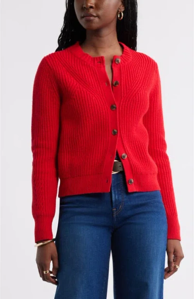 Caslonr Caslon(r) Shaker Stitch Pointelle Pima Cotton & Merino Wool Cardigan In Red Barbados Cherry