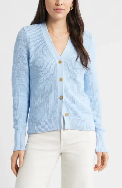Caslonr Caslon(r) Shaker Stitch V-neck Pima Cotton Cardigan In Blue