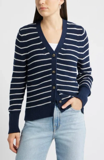 Caslonr Caslon(r) Shaker Stitch V-neck Pima Cotton Cardigan In Blue