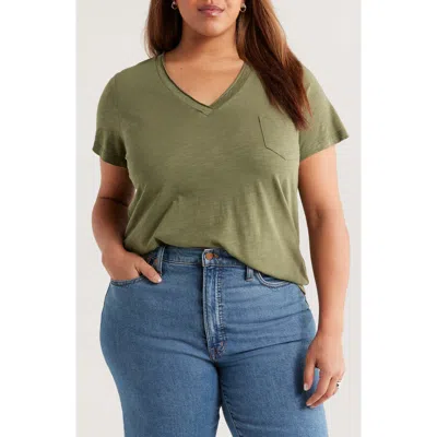 Caslonr Caslon(r) Short Sleeve Cotton & Modal V-neck Pocket T-shirt In Green