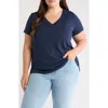 Caslonr Caslon(r) Short Sleeve Cotton & Modal V-neck Pocket T-shirt In Blue