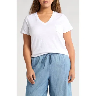 Caslonr Caslon(r) Short Sleeve Cotton & Modal V-neck Pocket T-shirt In White