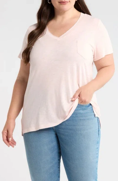 Caslonr Caslon(r) Short Sleeve Cotton & Modal V-neck Pocket T-shirt In Pink