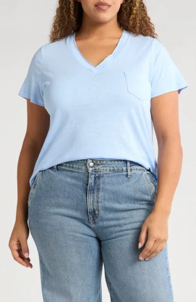 Caslonr Caslon(r) Short Sleeve Cotton & Modal V-neck Pocket T-shirt In Blue
