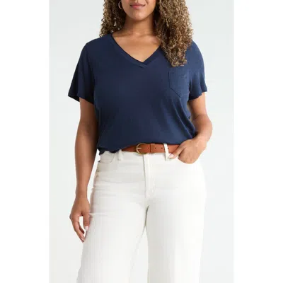 Caslonr Caslon(r) Short Sleeve Cotton & Modal V-neck Pocket T-shirt In Blue