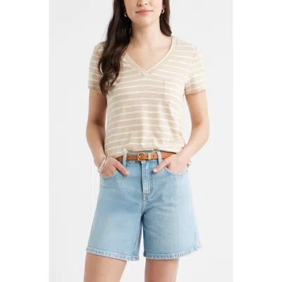Caslonr Caslon(r) Short Sleeve Cotton & Modal V-neck Pocket T-shirt In Neutral