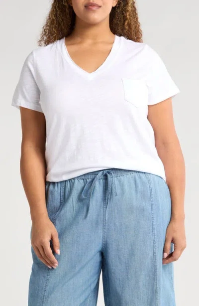 Caslonr Caslon(r) Short Sleeve Cotton & Modal V-neck Pocket T-shirt In White