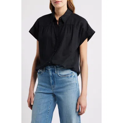 Caslonr Caslon(r) Short Sleeve Linen Blend Button-up Shirt In Black