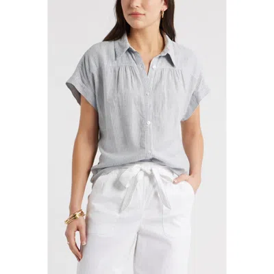 Caslonr Caslon(r) Short Sleeve Linen Blend Button-up Shirt In Gray