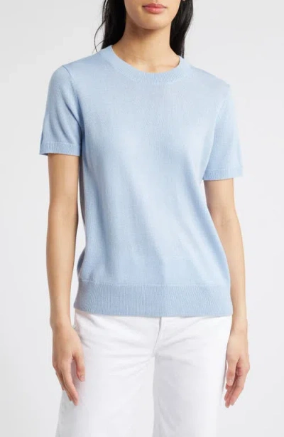 Caslonr Caslon(r) Short Sleeve Merino Wool Blend Crewneck Sweater In Blue Windsurfer