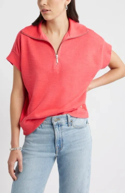 Caslonr Caslon(r) Short Sleeve Quarter Zip Sweatshirt In Pink