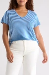 Caslonr Caslon(r) Short Sleeve V-neck T-shirt In Blue Marmara- White Stripe