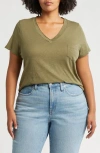Caslonr Caslon(r) Short Sleeve V-neck T-shirt In Olive Burnt