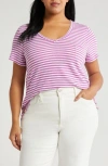 Caslonr Caslon(r) Short Sleeve V-neck T-shirt In Pink Rosebud- White Stripe