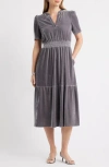 Caslonr Caslon(r) Short Sleeve Velour Midi Dress In Gray