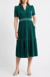Caslonr Caslon(r) Short Sleeve Velour Midi Dress In Green