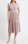 Caslonr Caslon(r) Short Sleeve Velour Midi Dress In Pink