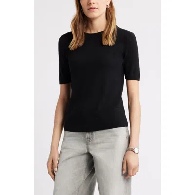 Caslonr Caslon(r) Short Sleeve Wool Blend Sweater Top In Black