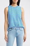 Caslonr Caslon(r) Sleeveless Cotton Blend Crewneck T-shirt In Blue- White Charm Stripe