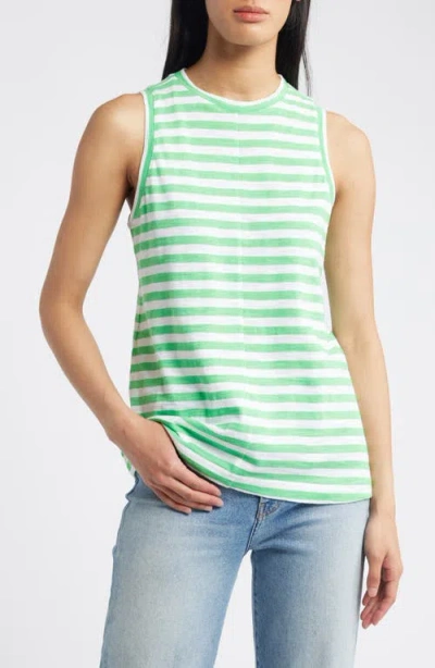 Caslonr Caslon(r) Sleeveless Cotton Blend Crewneck T-shirt In Green- White Charm Stripe