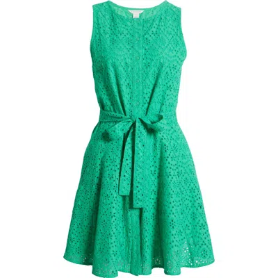 Caslonr Caslon(r) Sleeveless Cotton Eyelet Belted Dress In Green