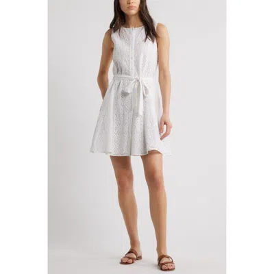 Caslonr Caslon(r) Sleeveless Cotton Eyelet Belted Dress In White