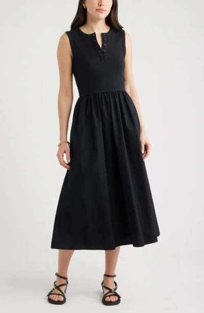 Caslonr Caslon(r) Sleeveless Mixed Media Midi Dress In Black