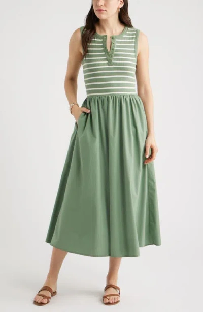 Caslonr Caslon(r) Sleeveless Mixed Media Midi Dress In Green