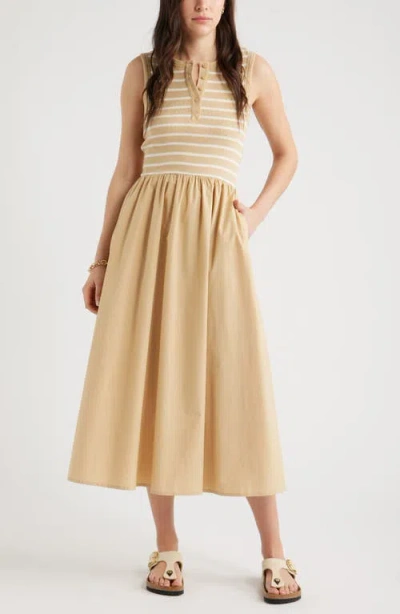 Caslonr Caslon(r) Sleeveless Mixed Media Midi Dress In Neutral