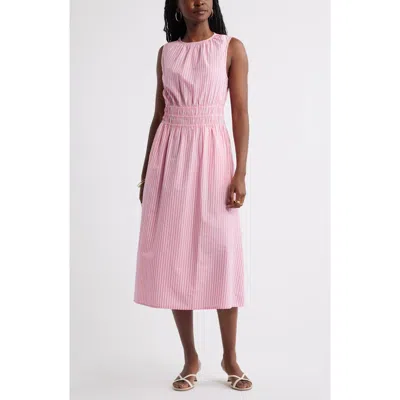 Caslonr Caslon(r) Sleeveless Smocked Waist Cotton Midi Dress In Pink