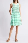 Caslonr Caslon(r) Sleeveless Tiered Jersey Dress In Green Celtic- White Stripe