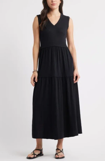 Caslonr Caslon(r) Sleeveless V-neck Tiered Dress In Black