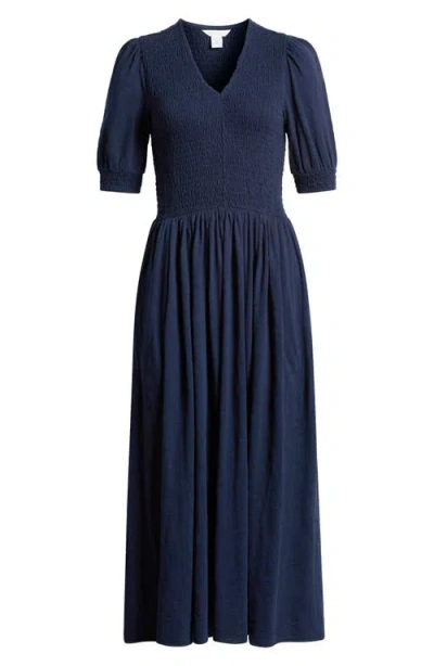 Caslonr Caslon(r) Smocked Bodice Cotton Jersey Midi Dress In Navy Blazer