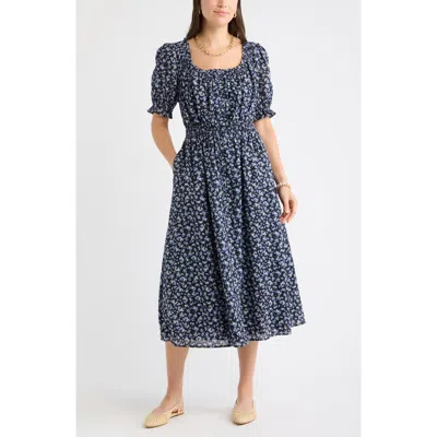 Caslonr Caslon(r) Smocked Midi Dress In Navy- Blue Garden Ditsy
