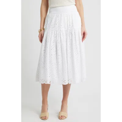 Caslonr Caslon(r) Smocked Waist Eyelet Midi Skirt In White