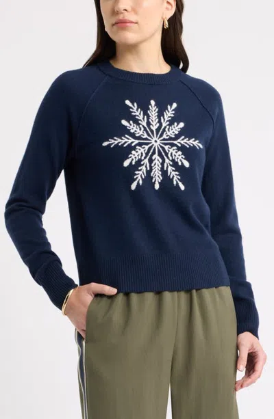 Caslonr Caslon(r) Snowflake Intarsia Wool & Cashmere Sweater In Navy- Ivory Snowflake