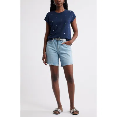 Caslonr Caslon(r) Star Embroidered Cap Sleeve T-shirt In Blue