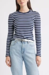 Caslonr Caslon(r) Stripe Button Shoulder Long Sleeve Rib T-shirt In Multi