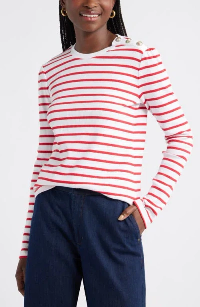 Caslonr Caslon(r) Stripe Button Shoulder Long Sleeve Rib T-shirt In Multi