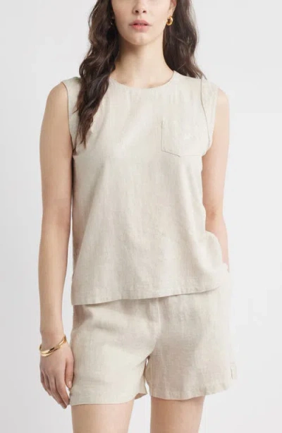 Caslonr Caslon(r) Stripe Cap Sleeve Linen Blend Top