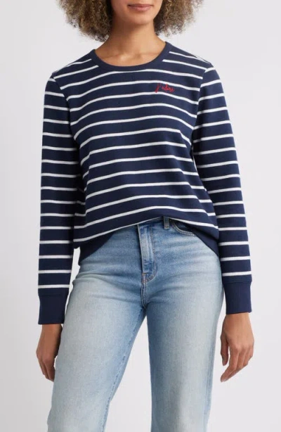 Caslonr Caslon(r) Stripe Cotton Graphic Sweatshirt In Navy- White Stripe Jadore