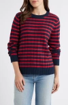 Caslonr Caslon(r) Stripe Crewneck Rib Sweater In Navy Blazer- Red Goji Stripe
