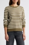 Caslonr Caslon(r) Stripe Crewneck Rib Sweater In Olive- Ivory Pristine Stripe