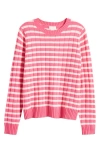 Caslonr Caslon(r) Stripe Crewneck Rib Sweater In Pink Caliente- Ivory Stripe