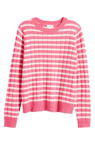 Caslonr Caslon(r) Stripe Crewneck Rib Sweater In Pink Caliente- Ivory Stripe