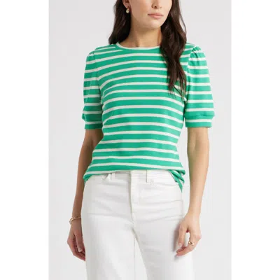 Caslonr Caslon(r) Stripe Elbow Sleeve Cotton Knit Top In Neutral