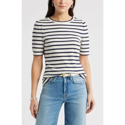 Caslonr Caslon(r) Stripe Elbow Sleeve Cotton Knit Top In Black